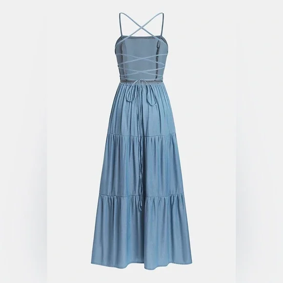 CUPSHE Blue Spaghetti-Strap Backless Maxi Dress - Picture 5 of 8